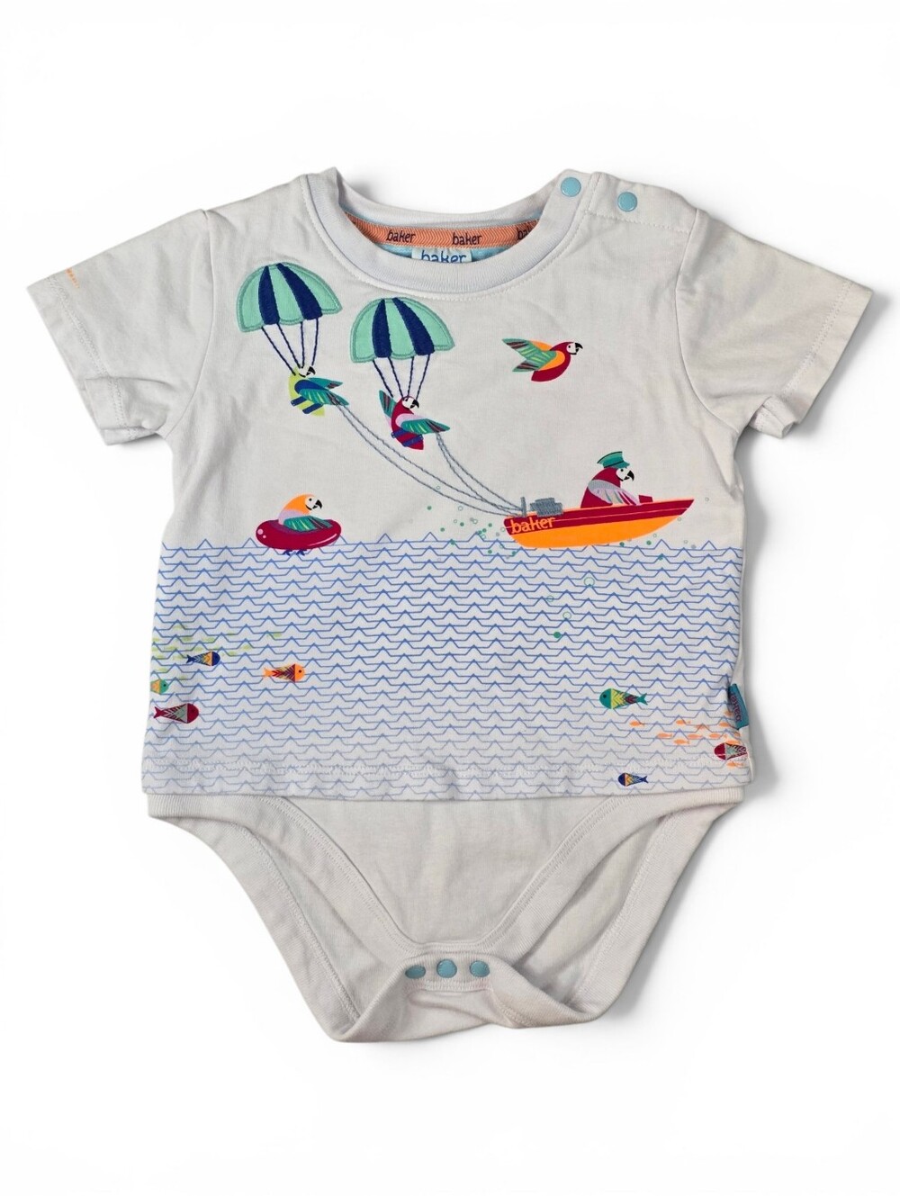 Baker by Ted Baker Parrot Ocean Graphic T-shirt Bodysuit 9-12M Cotton Vacation